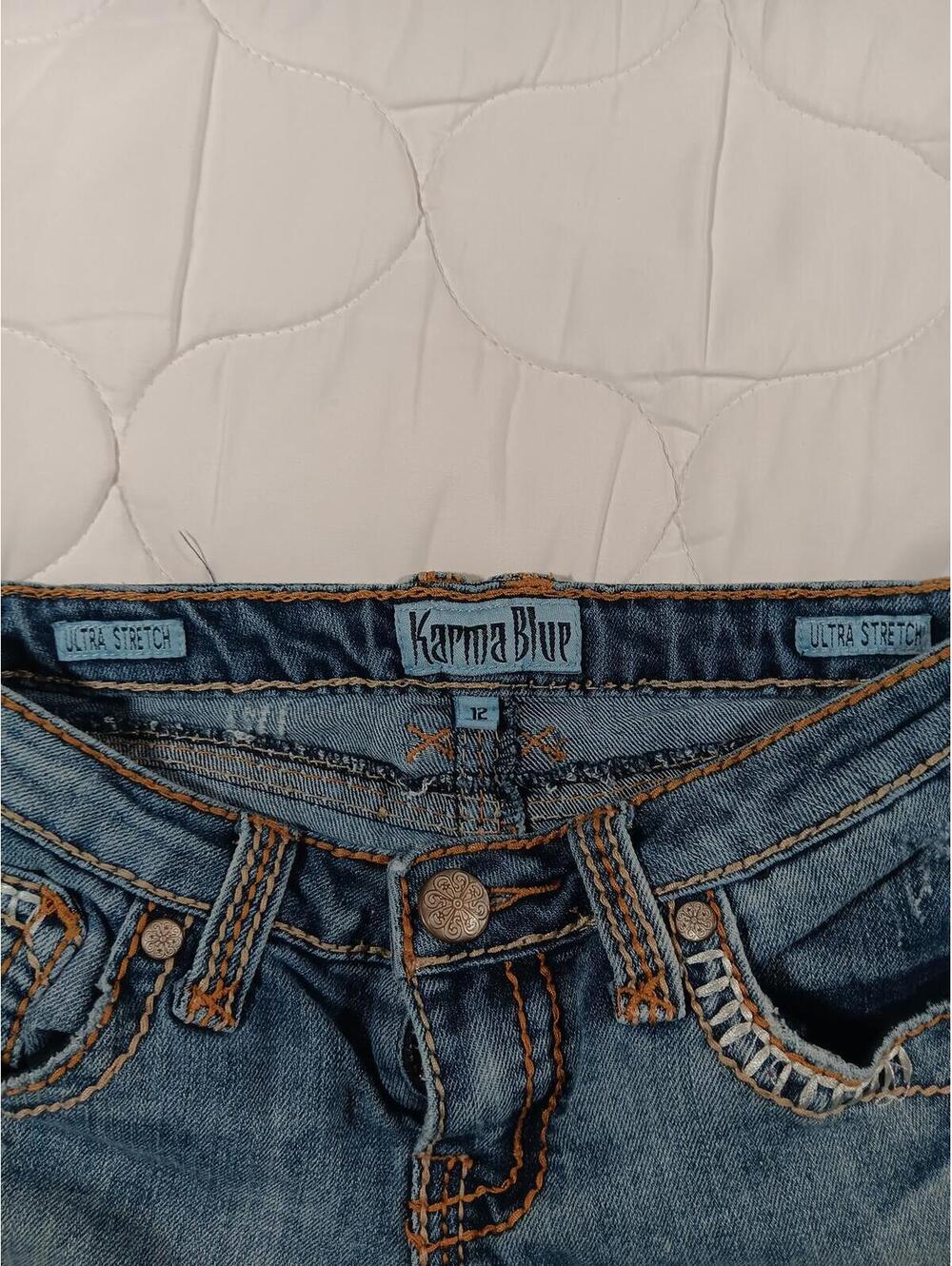 Karma Blue Ultra Stretch Distressed Bootcut Jeans Junior Size 12